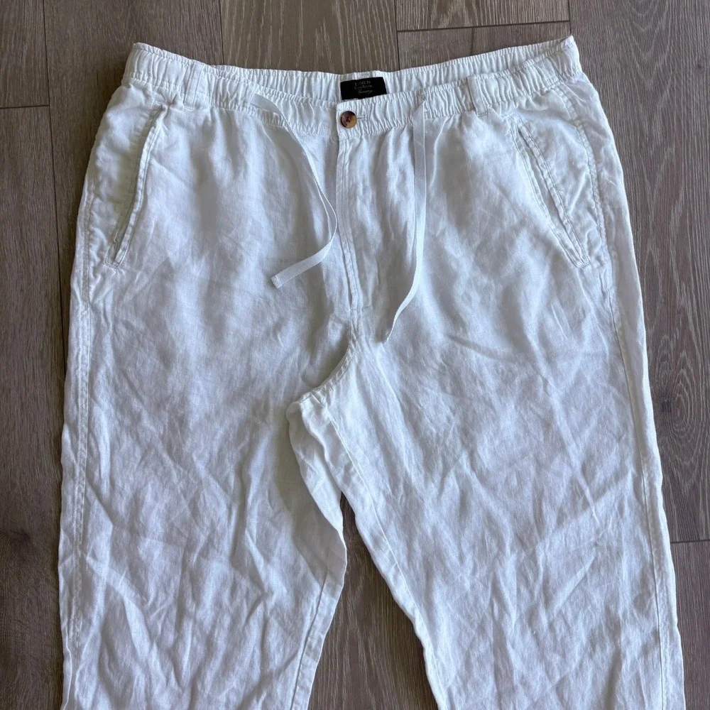 Club Room Luxury Mens XXL White 100% Linen Drawstring Elastic Waist Pants